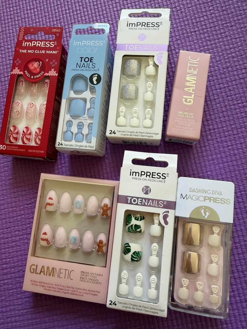 New Glamnetic & Dashing Diva Impress Press-On Nails Manicure Pedicure Bundle